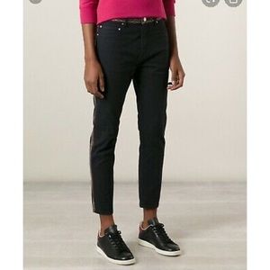 Isabel Marant Etoile Cropped Slim Mid Rise Black Jeans Embroidered size 36 US 27